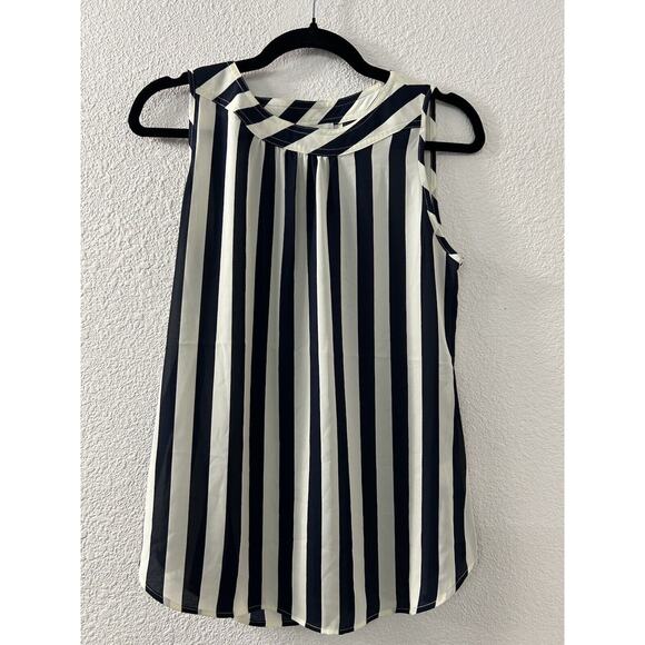 Van Heusen Sleeveless Blouse Womens XS White Blue Stripe Lightweight Corporate - Picture 1 of 9